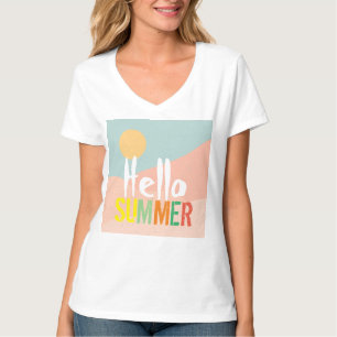 Hello Summer white cute colorful text based womens T-Shirt
