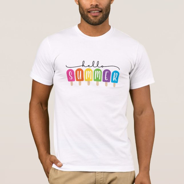 Hello Summer with Colorful Text  T-Shirt (Front)