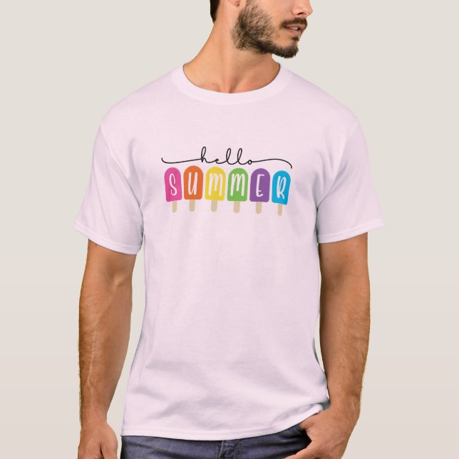 Hello Summer with Colorful Text  T-Shirt (Front)