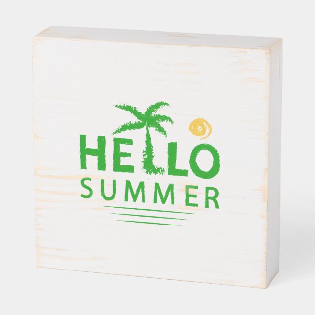 Hello Summer Wooden Box Sign (Angled Horizontal)
