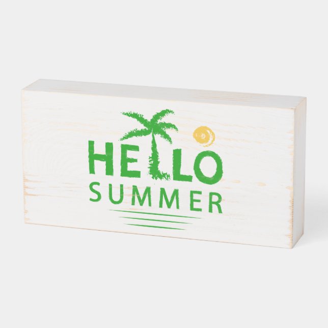 Hello Summer Wooden Box Sign (Angled Horizontal)