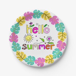 Hello Summer Word Art Tropical Palms 7" Paper Plates