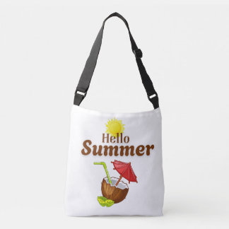 Hello Summer Yellow Sun Coconut Red Umbrella Crossbody Bag