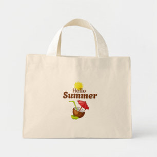 Hello Summer Yellow Sun Coconut Red Umbrella Mini Tote Bag