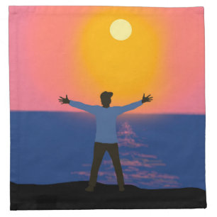 Hello Sun - A man is standing on a beach Cloth Napkin