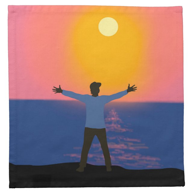 Hello Sun - A man is standing on a beach Cloth Napkin (Front)