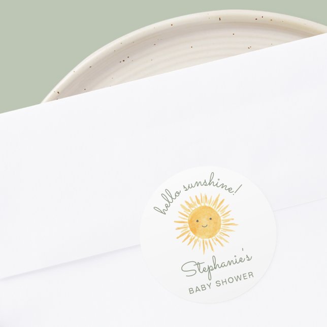 Hello Sunshine Baby Shower  Classic Round Sticker (Creator Uploaded)