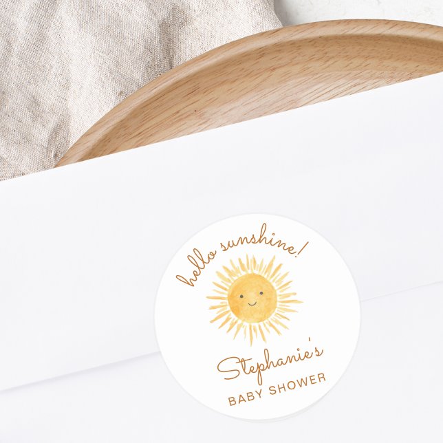 Hello Sunshine Baby Shower  Classic Round Sticker (Creator Uploaded)
