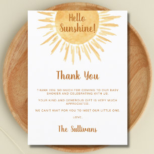 Hello Sunshine Baby Shower Thank You Card