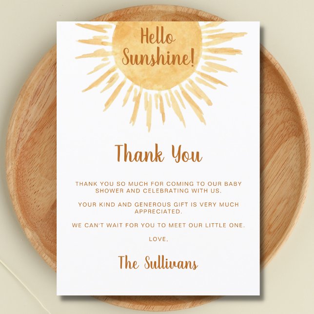 Hello Sunshine Baby Shower Thank You Card (Creator Uploaded)