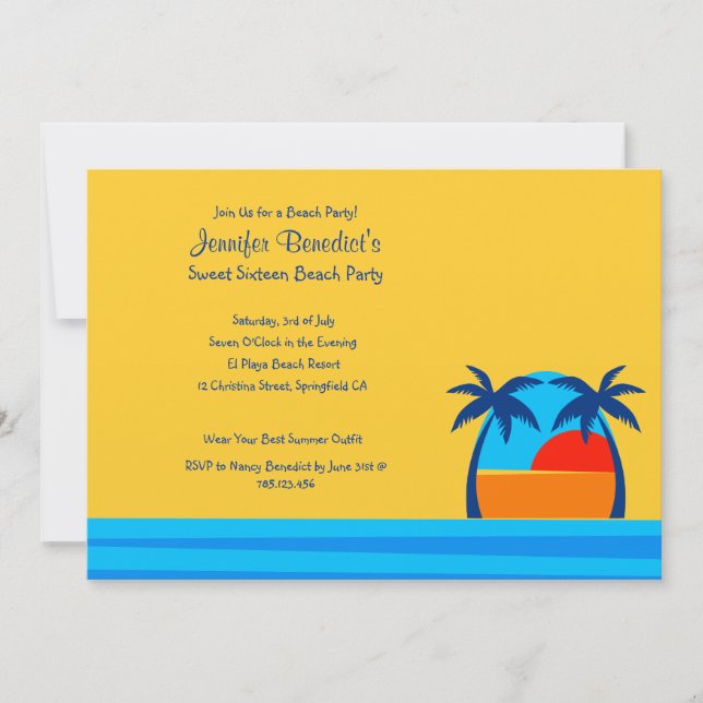 Hello Sunshine Beach Party  Custom Invitation (Front)