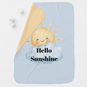 Hello Sunshine Blue Yellow Happy Sun Cloud Baby Blanket