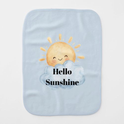 Hello Sunshine Blue Yellow Happy Sun Cloud Baby Burp Cloth