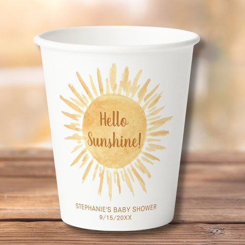 Hello Sunshine Boho Baby Shower Paper Cups