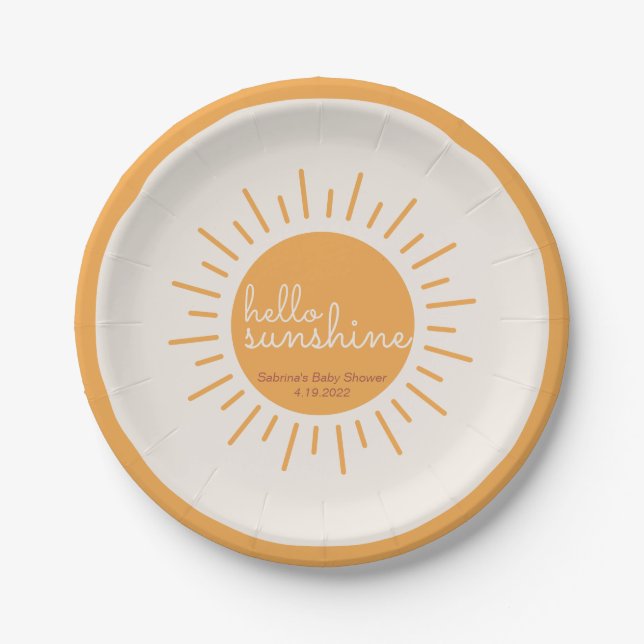 Hello Sunshine Boho Baby Shower Paper Plates (Front)