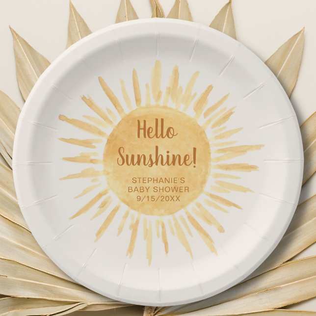 Hello Sunshine Boho Baby Shower Paper Plates (Creator Uploaded)