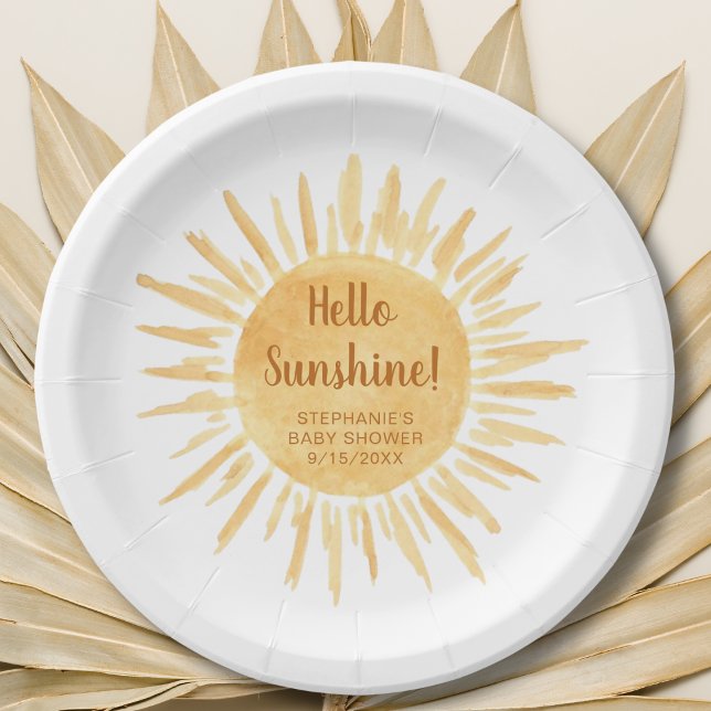 Hello Sunshine Boho Baby Shower Paper Plates (Creator Uploaded)