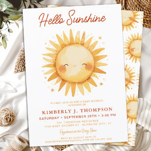 Hello Sunshine Boho Gender Neutral Baby Shower Invitation