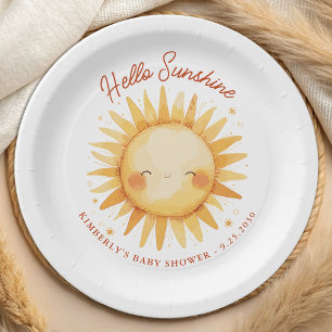 Hello Sunshine Boho Gender Neutral Sun Baby Shower Paper Plates