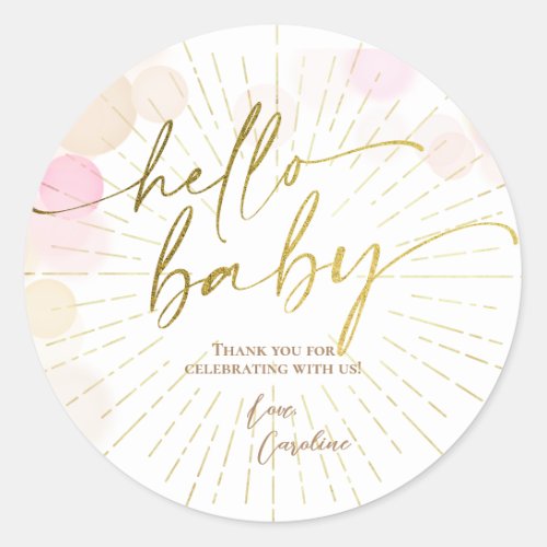 Hello Sunshine Boho Modern Happy Baby Girl Shower Classic Round Sticker