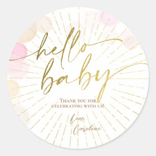 Hello Sunshine Boho Modern Happy Baby Girl Shower Classic Round Sticker