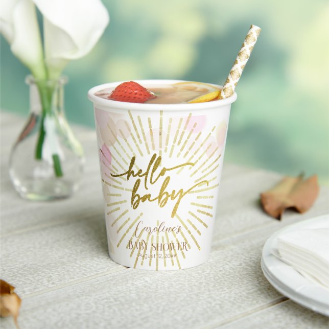 Hello Sunshine Boho Modern Happy Baby Girl Shower Paper Cups (Insitu)