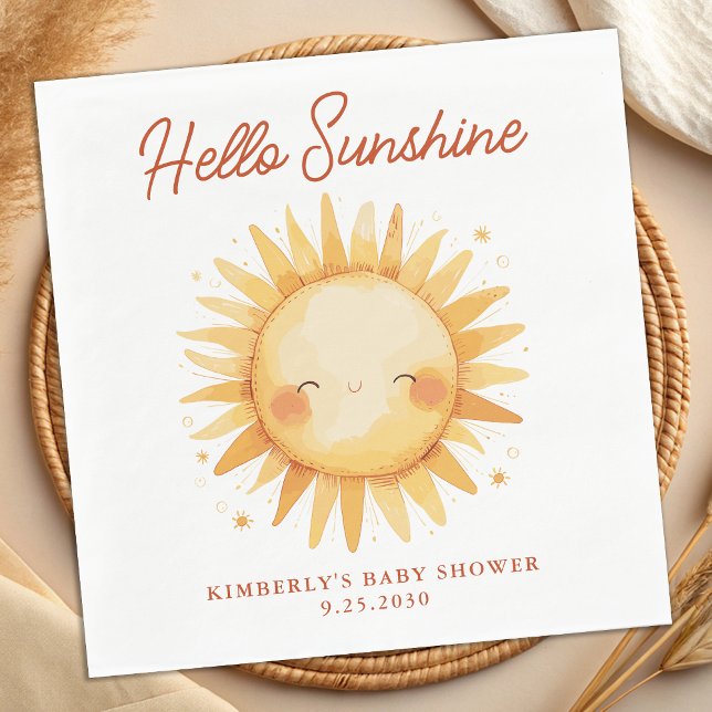 Hello Sunshine Boho Sun Gender Neutral Baby Shower Napkins (Creator Uploaded)