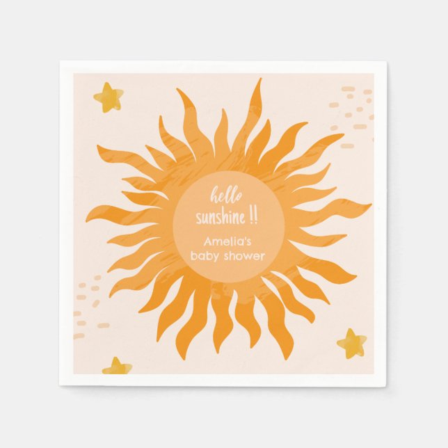 Hello sunshine boho watercolor Sun Baby Shower Napkins (Front)