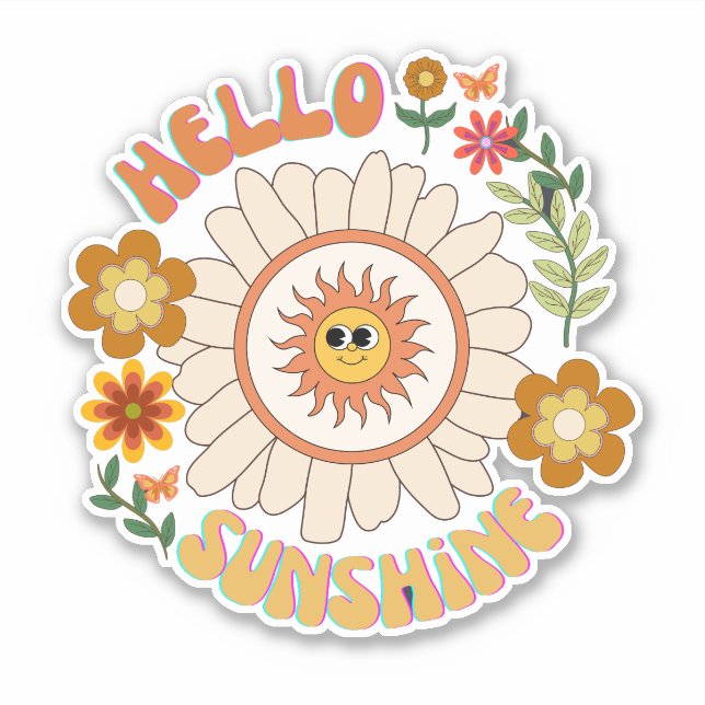 Hello Sunshine botanical flowers hippie scrapbook  Sticker (Front)