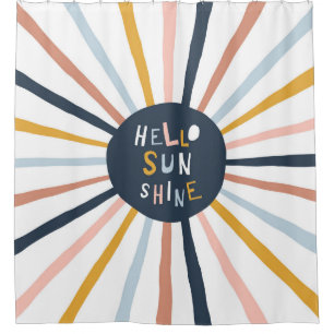 Hello Sunshine: Colorful Childish Typography Shower Curtain