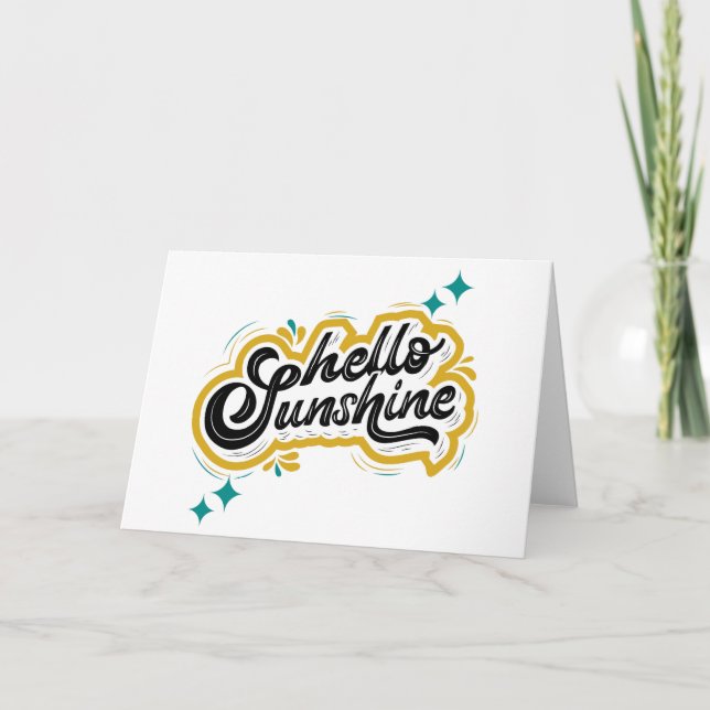 Hello Sunshine! Cute Yellow Quote Letterpress Thank You Card (Front)