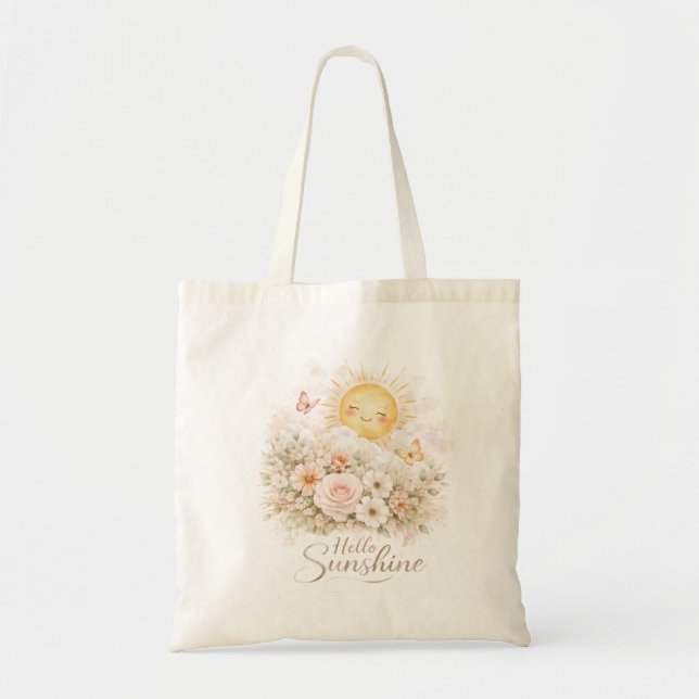 Hello Sunshine Floral Canvas Tote Bag  (Front)