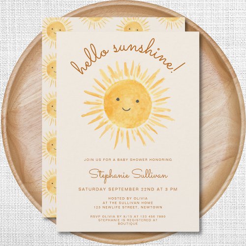 Hello Sunshine Gender_Neutral Boho Baby Shower Invitation