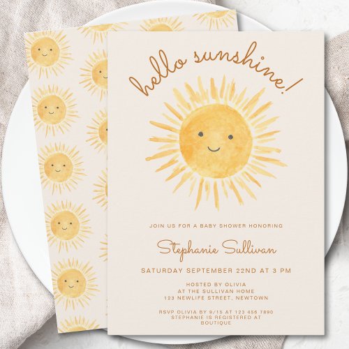 Hello Sunshine Gender_Neutral Boho Baby Shower Invitation
