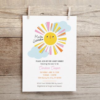 Hello Sunshine Girl Baby Shower Invitation