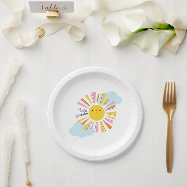 Hello Sunshine Girl Baby Shower Paper Plates (Wedding)