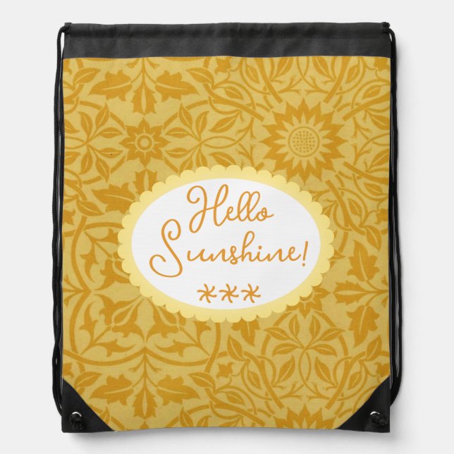 Hello Sunshine Golden Yellow Floral  Drawstring Bag (Front)