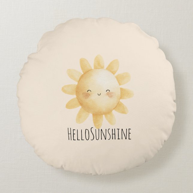 Hello Sunshine Happy Sun   Round Pillow (Front)