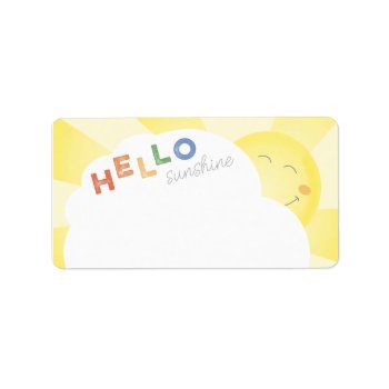 Hello Sunshine Illustrated Cheerful Label Sticker by JanelleWourmsDesign at Zazzle