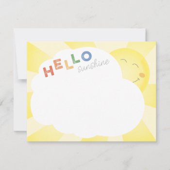 Hello Sunshine Illustrated Cheerful Note Card by JanelleWourmsDesign at Zazzle