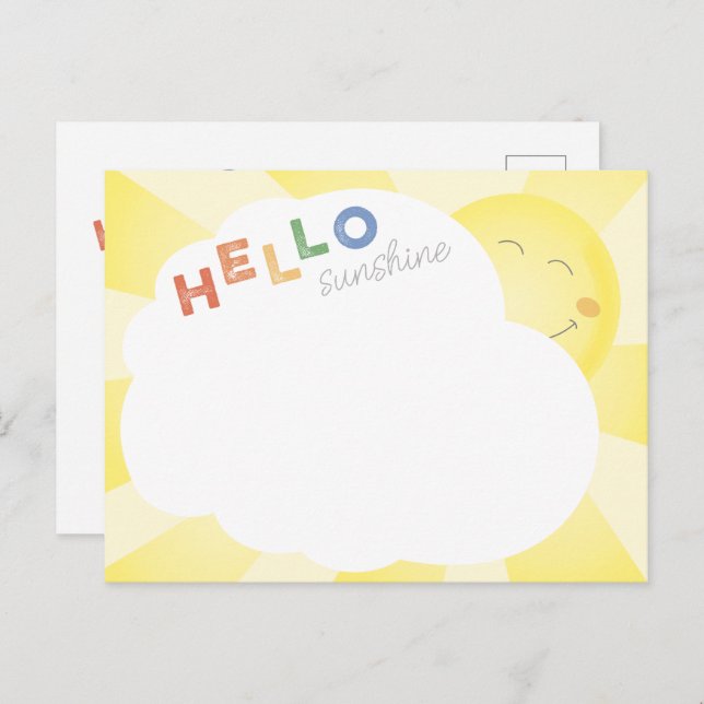 Hello Sunshine Illustrated Cheerful Postcard (Front/Back)