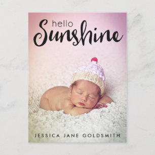 Hello Sunshine Lettering Photo Birth Announcement