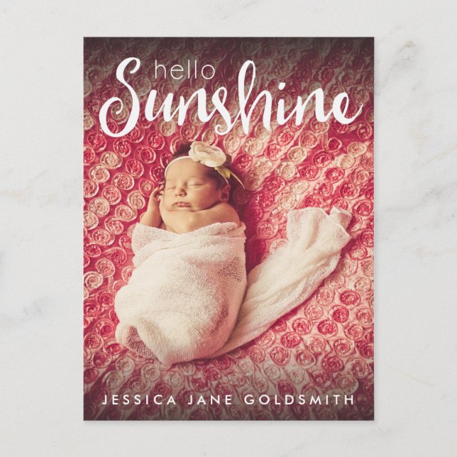 Hello Sunshine Lettering Photo Birth Announcement (Front)