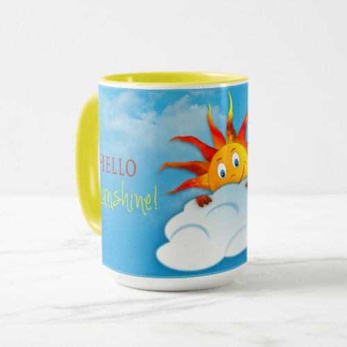 Hello Sunshine Mug Happy Face Sun with Cloud Mug