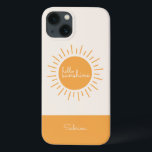 Hello Sunshine Personalized Yellow Boho iPhone 13 Case<br><div class="desc">This design features a boho sunshine in a golden yellow with the text hello sunshine in a monoline font and a golden bar at the bottom and a spot for you to personalize with your name in a script font.</div>