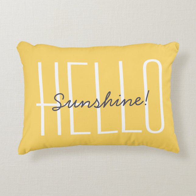 Hello Sunshine Quote Cheerful Decorative Yellow Accent Pillow (Front)