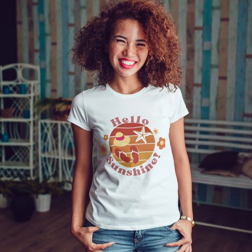 Hello Sunshine Summer Quote Retro Typography T_Shirt