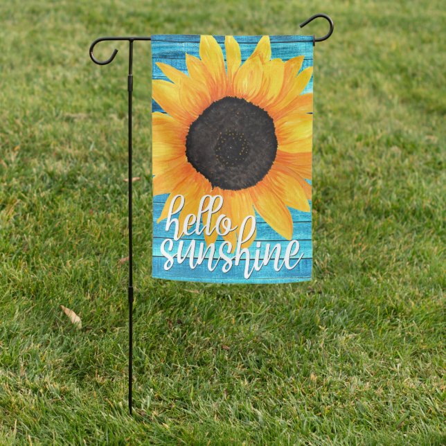Hello Sunshine Sunflower Blue Garden Flag (In SItu)