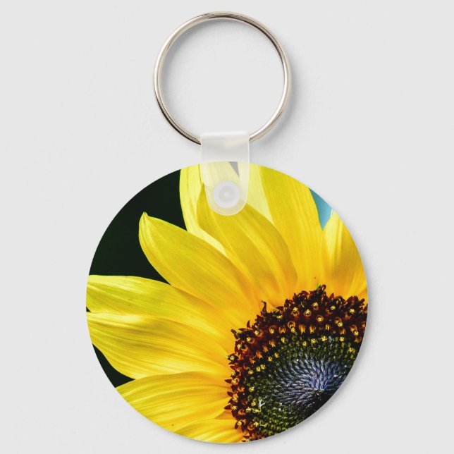 Hello Sunshine Sunflower Button Keychain (Front)