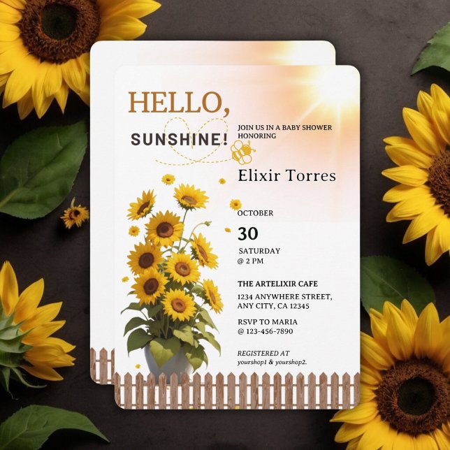 Hello Sunshine Sunflower Garden Baby Shower Invitation (Creator Uploaded)